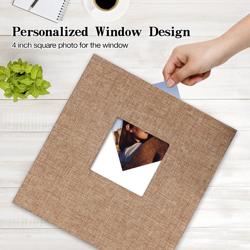 potricher Large Photo Album Self Adhesive 3x5 4x6 5x7 8x10 Pictures Linen Cover 40 Blank Pages Magnetic DIY Scrapbook Album with A Metallic Pen (Khaki, 11x10.6 Inches 40 Pages) - Image 2